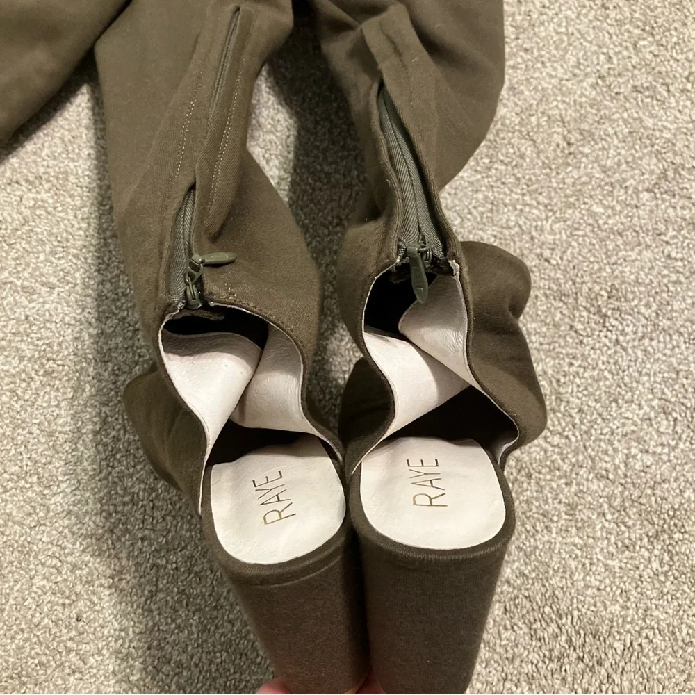 RAYE Revolve Peep Toe Olive Over‎ the Knee Block Heeled Stretch Boots 9.5 NWOB